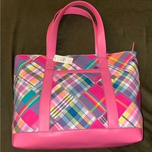 Talbots Pink Madras Plaid Tote NWT!